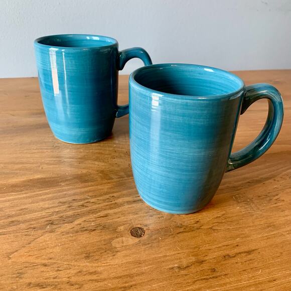 Pier 1 Coffee Mugs Essential Colours Teal 2 Discontinued Chunky Hand Painted - Picture 2 of 11